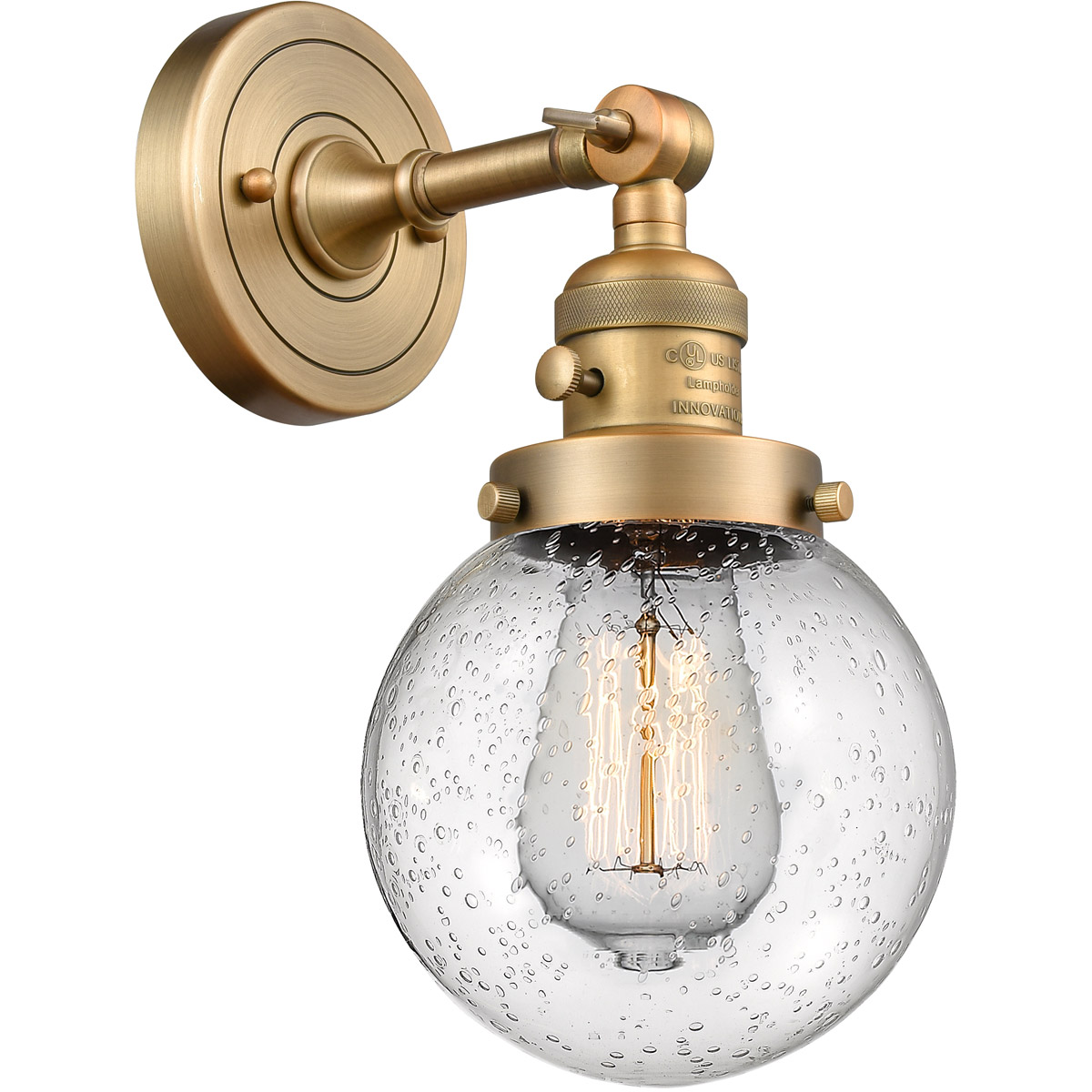 Innovations Lighting 203SW-BB-G204-6 Franklin Restoration Beacon 1 Light 6 inch Brushed Brass Sconce Wall Light in Seedy Glass, Franklin Restoration