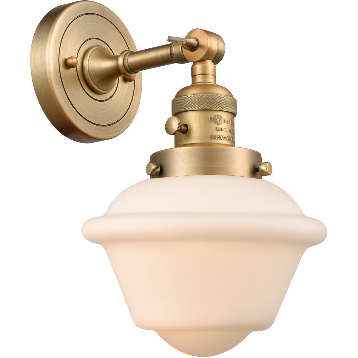 Innovations Lighting 203SW-BB-G531 Franklin Restoration Small Oxford 1 Light 8 inch Brushed Brass Sconce Wall Light in Matte White Glass, Franklin Res