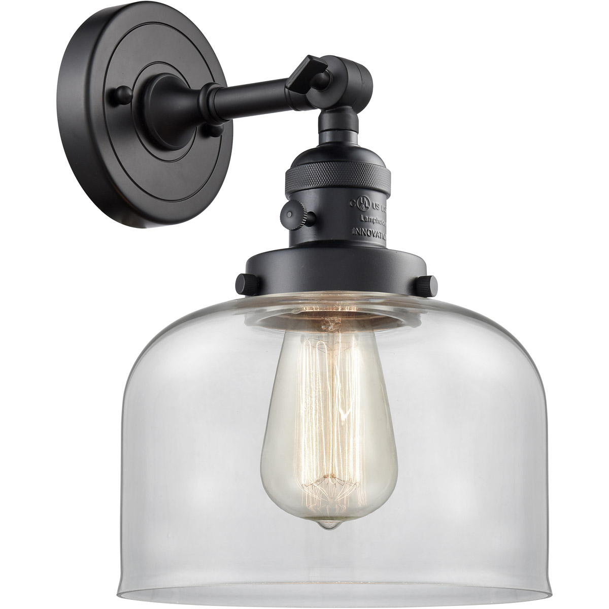 Innovations Lighting 203SW-BK-G72 Franklin Restoration Large Bell 1 Light 8 inch Matte Black Sconce Wall Light in Clear Glass, Franklin Restoration