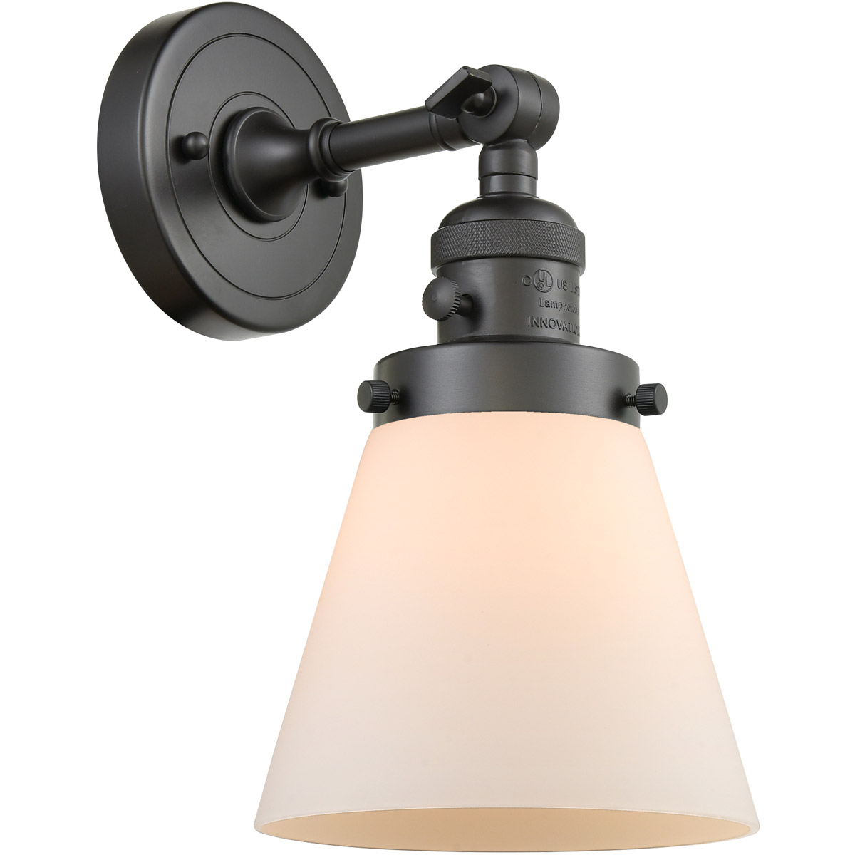Innovations Lighting 203SW-OB-G61 Franklin Restoration Small Cone 1 Light 6 inch Oil Rubbed Bronze Sconce Wall Light in Matte White Glass, Franklin Re