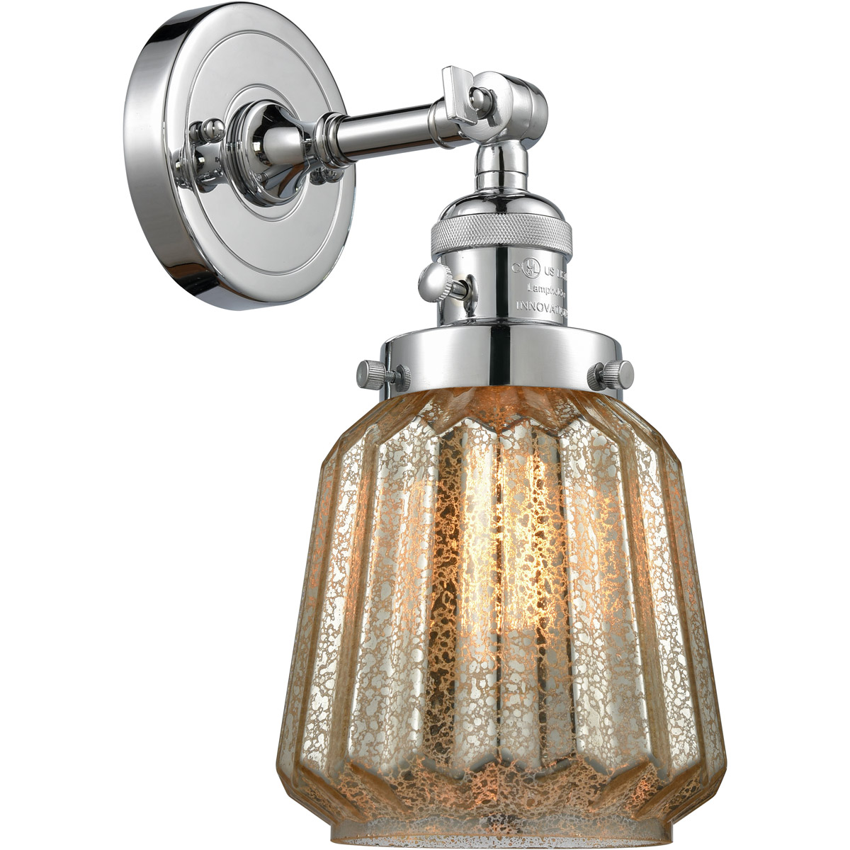 Innovations Lighting 203SW-PC-G146 Franklin Restoration Chatham 1 Light 6 inch Polished Chrome Sconce Wall Light in Mercury Glass, Franklin Restoratio