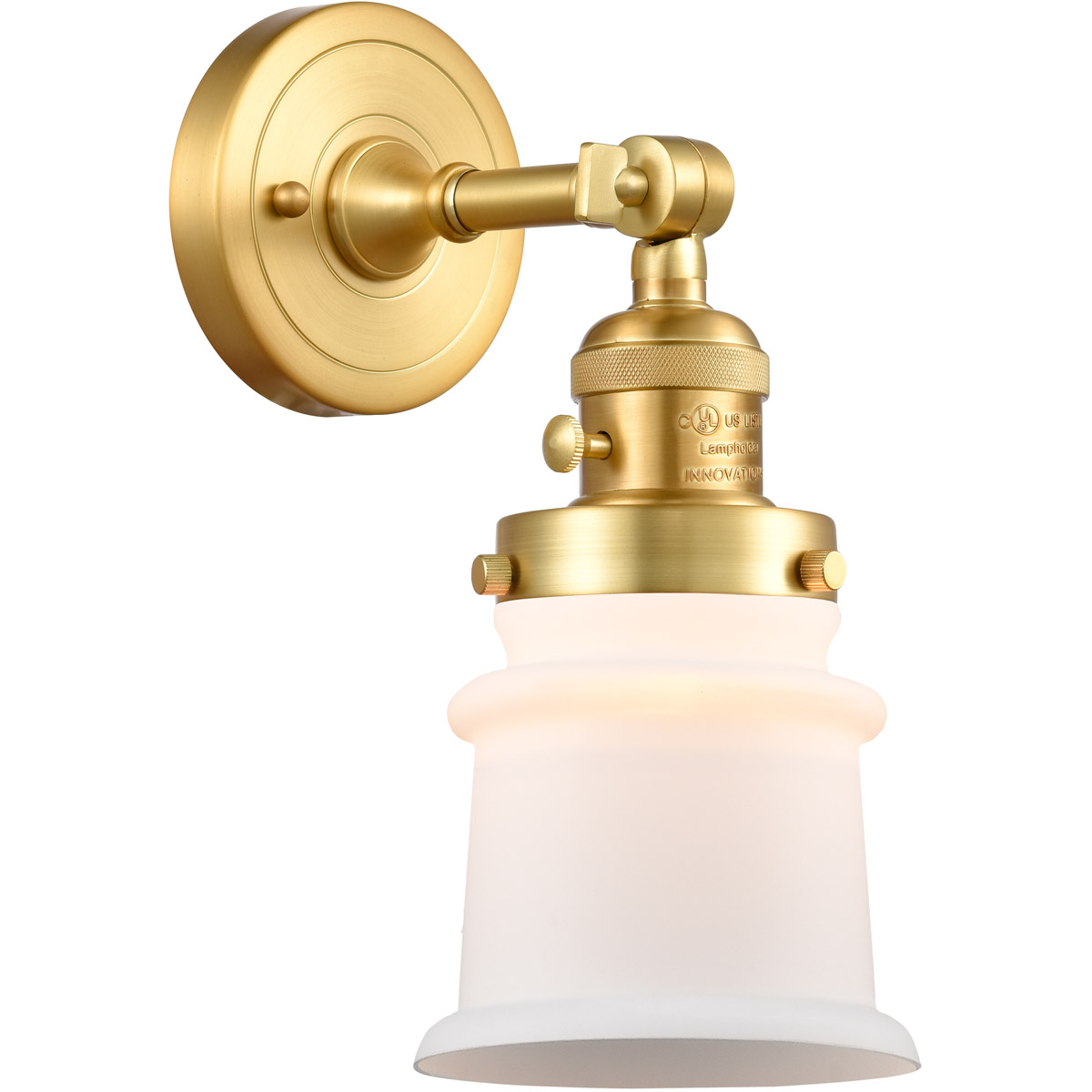 Innovations Lighting 203SW-SG-G181S Franklin Restoration Small Canton 1 Light 7 inch Satin Gold Sconce Wall Light in Matte White Glass, Franklin Resto
