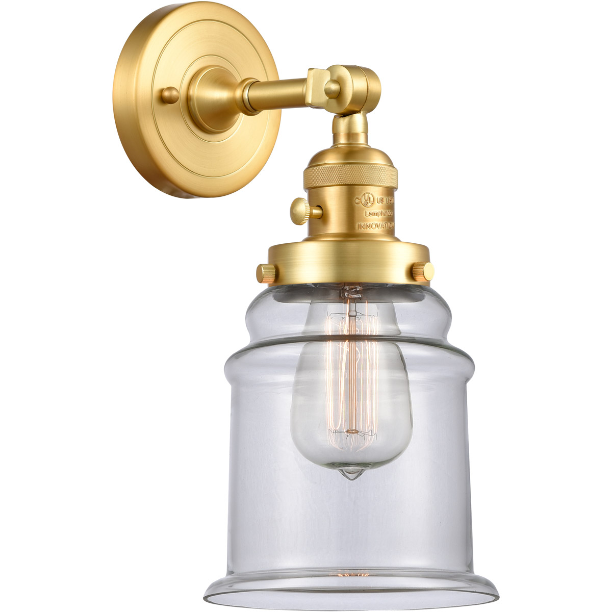 Innovations Lighting 203SW-SG-G182 Franklin Restoration Canton 1 Light 7 inch Satin Gold Sconce Wall Light in Clear Glass, Franklin Restoration