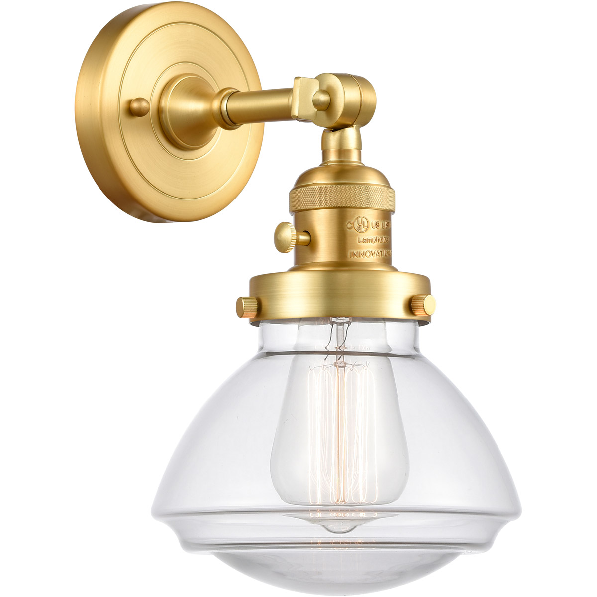 Innovations Lighting 203SW-SG-G322 Franklin Restoration Olean 1 Light 7 inch Satin Gold Sconce Wall Light in Clear Glass, Franklin Restoration