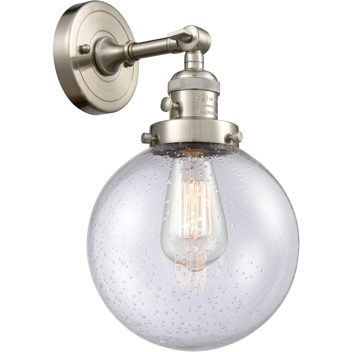 Innovations Lighting 203SW-SN-G204-8 Franklin Restoration Large Beacon 1 Light 8 inch Brushed Satin Nickel Sconce Wall Light in Seedy Glass, Franklin