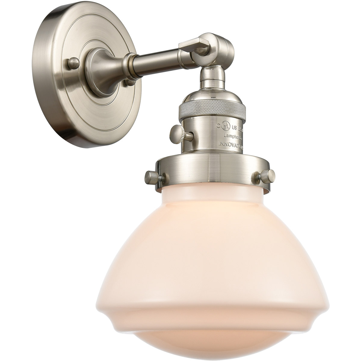 Innovations Lighting 203SW-SN-G321 Franklin Restoration Olean 1 Light 7 inch Brushed Satin Nickel Sconce Wall Light in Matte White Glass, Franklin Res