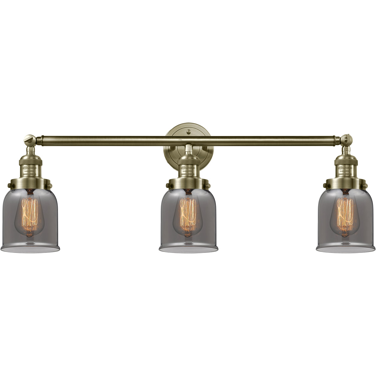 Innovations Lighting 205-AB-G53-LED Franklin Restoration Small Bell LED 30 inch Antique Brass Bath Vanity Light Wall Light in Plated Smoke Glass, Fran