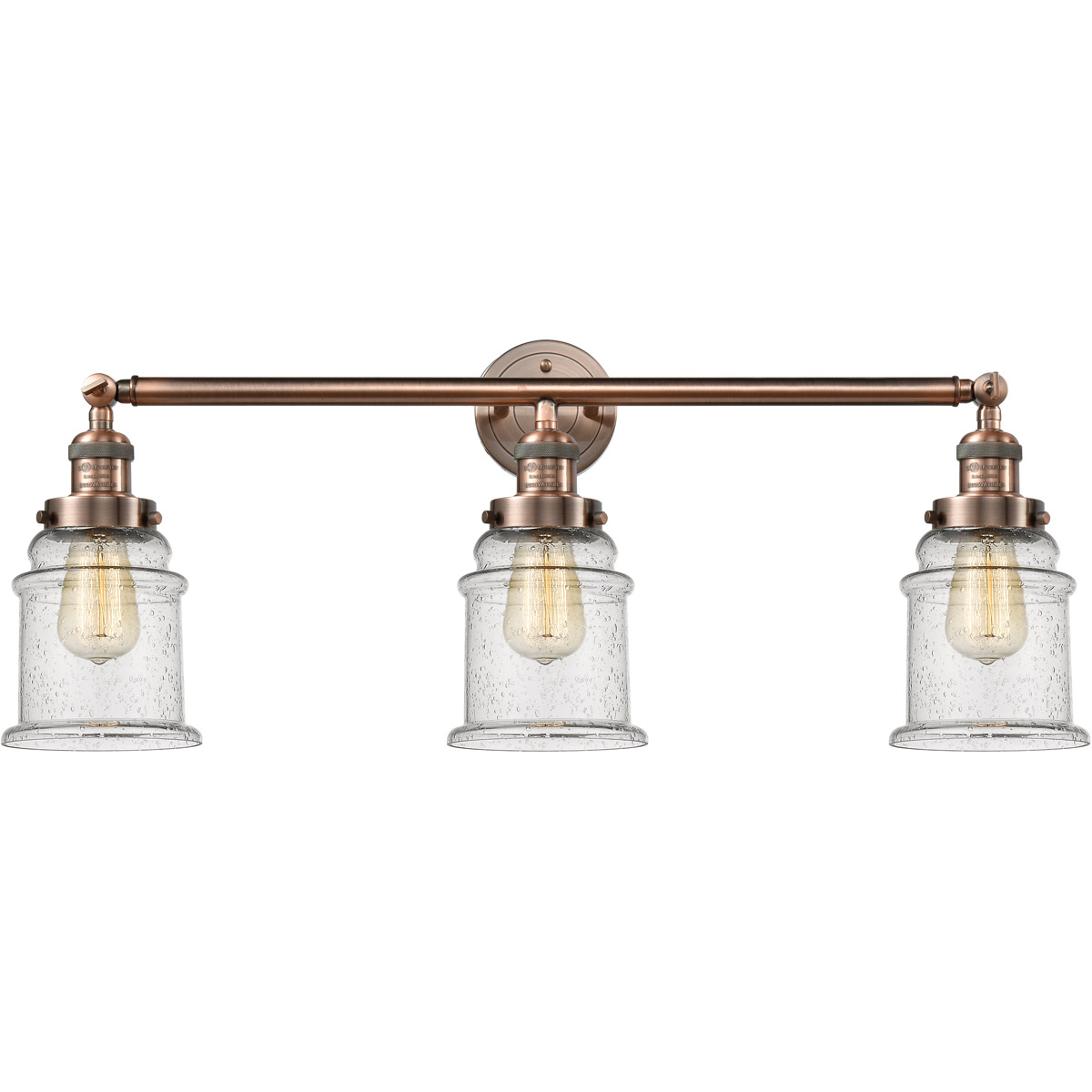 Innovations Lighting 205-AC-G184-LED Franklin Restoration Canton LED 30 inch Antique Copper Bath Vanity Light Wall Light in Seedy Glass, Franklin Rest
