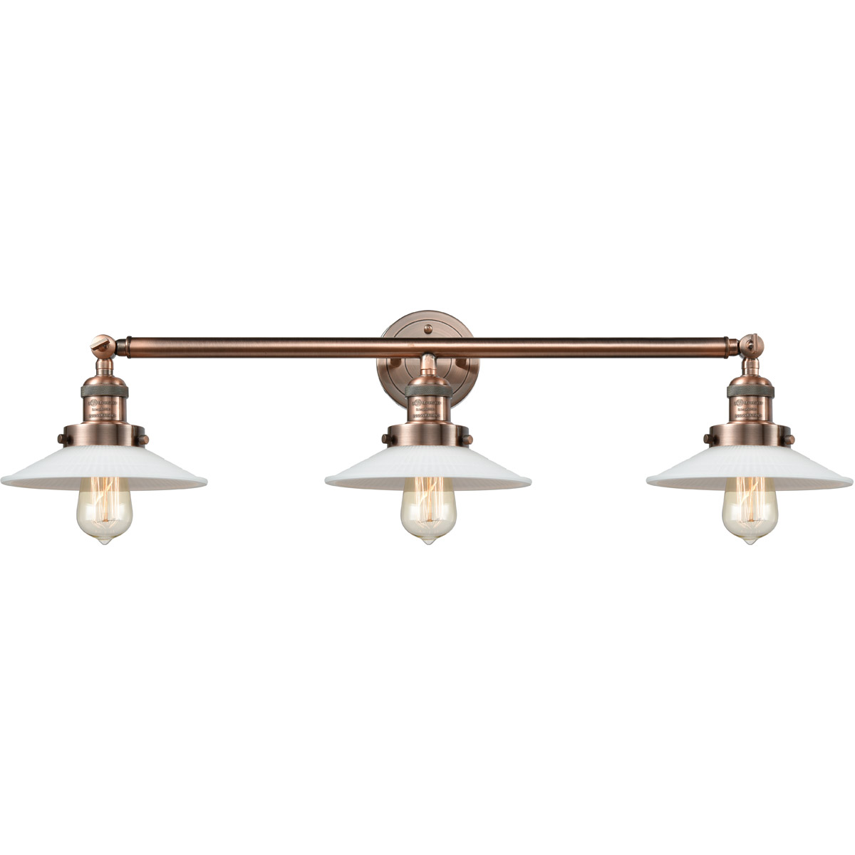 Innovations Lighting 205-AC-G1-LED Franklin Restoration Halophane LED 33 inch Antique Copper Bath Vanity Light Wall Light in Matte White Halophane Gla