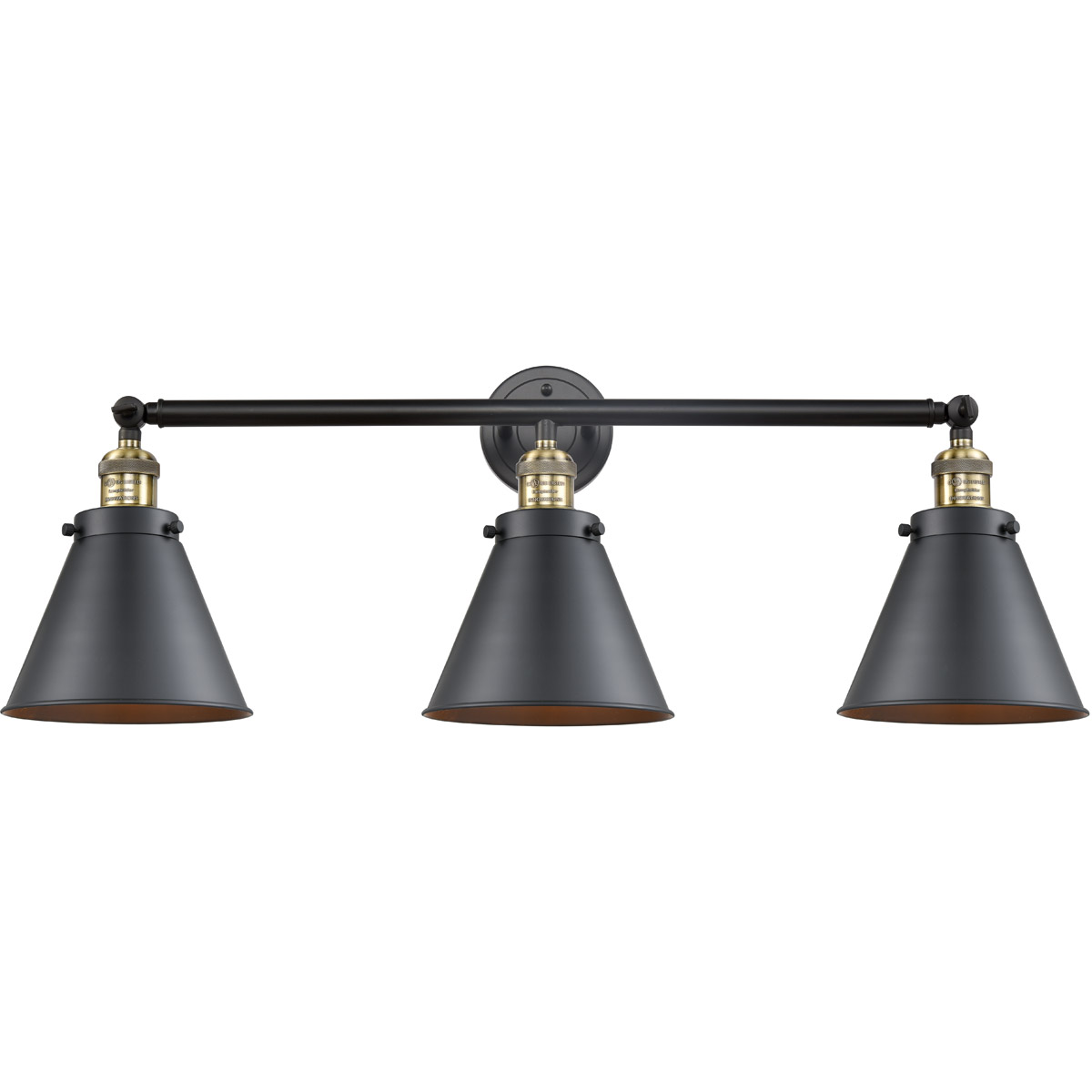 Innovations Lighting 205-BAB-M13-BK Franklin Restoration Appalachian 3 Light 32 inch Black Antique Brass Bath Vanity Light Wall Light, Franklin Restor