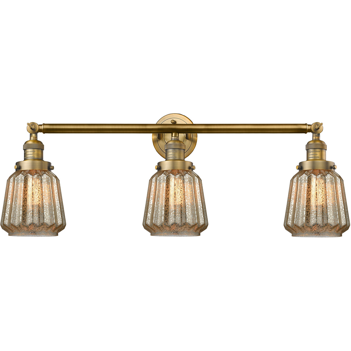 Innovations Lighting 205-BB-G146 Franklin Restoration Chatham 3 Light 30 inch Brushed Brass Bath Vanity Light Wall Light in Mercury Glass, Franklin Re