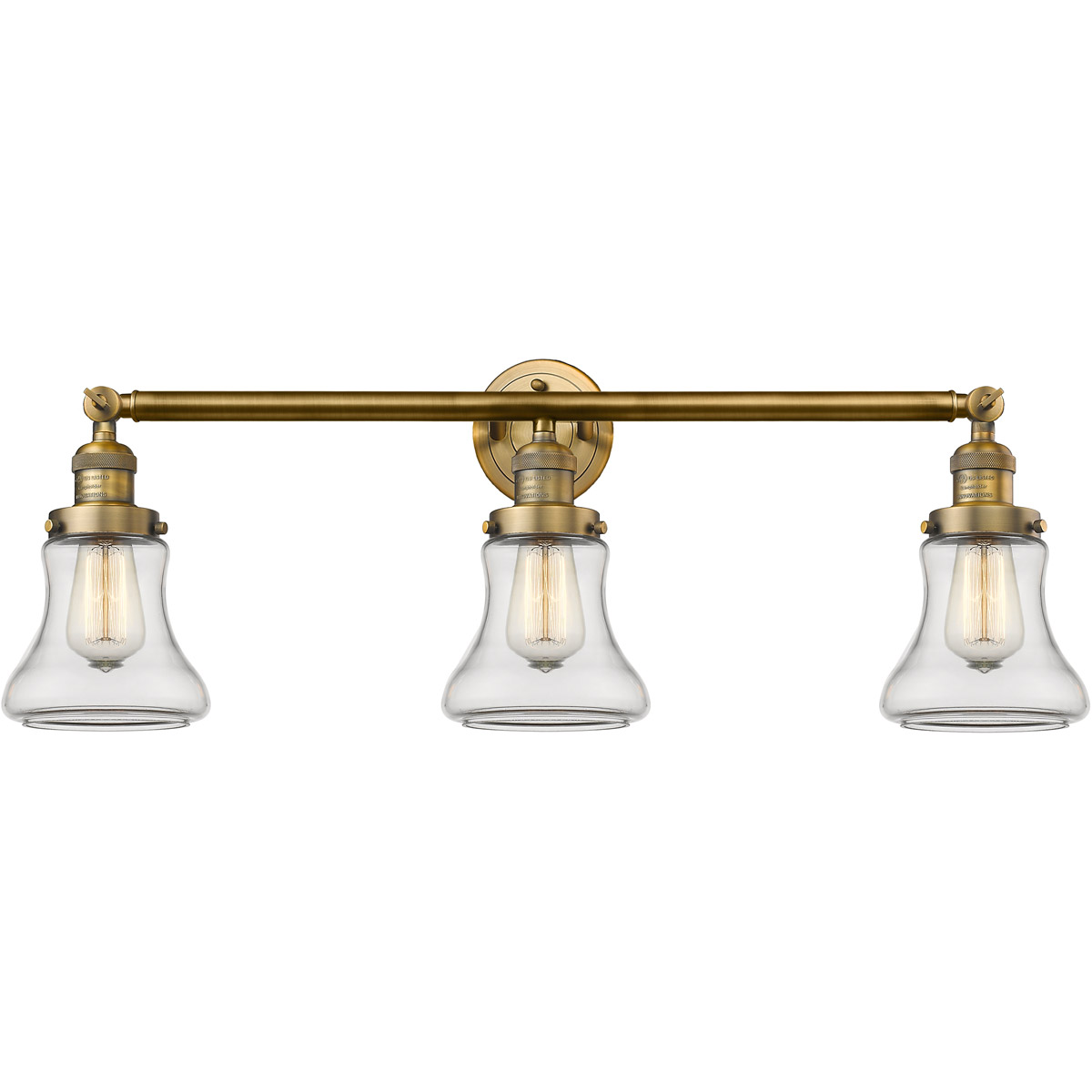 Innovations Lighting 205-BB-G192 Franklin Restoration Bellmont 3 Light 30 inch Brushed Brass Bath Vanity Light Wall Light in Clear Glass, Franklin Res