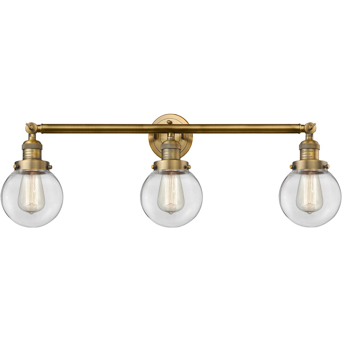 Innovations Lighting 205-BB-G202-6 Franklin Restoration Beacon 3 Light 30 inch Brushed Brass Bath Vanity Light Wall Light in Clear Glass, Franklin Res
