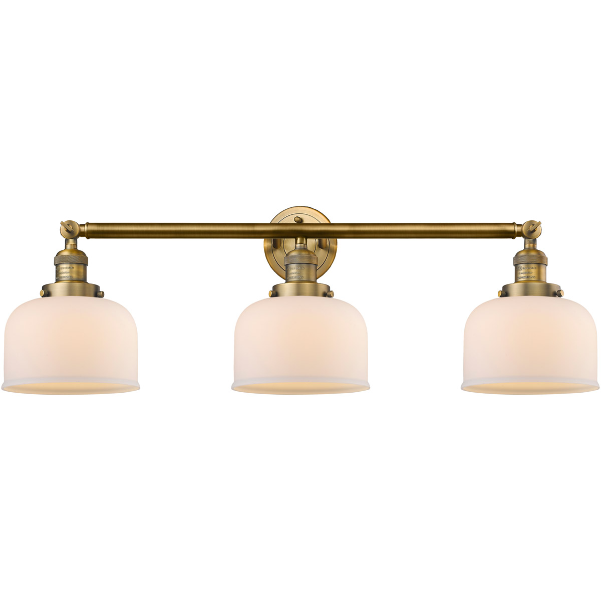 Innovations Lighting 205-BB-G71-LED Franklin Restoration Large Bell LED 32 inch Brushed Brass Bath Vanity Light Wall Light in Matte White Glass, Frank