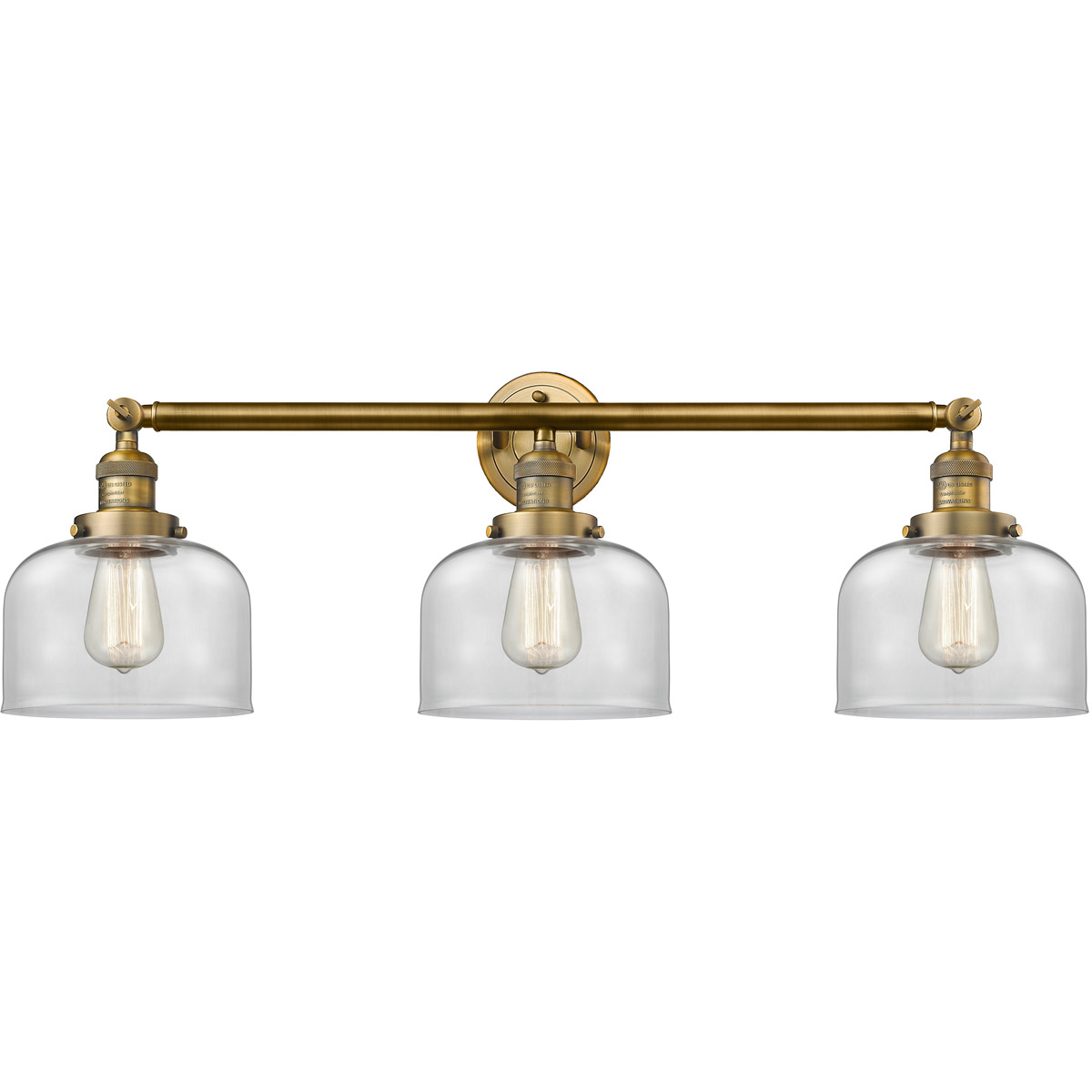 Innovations Lighting 205-BB-G72-LED Franklin Restoration Large Bell LED 32 inch Brushed Brass Bath Vanity Light Wall Light in Clear Glass, Franklin Re