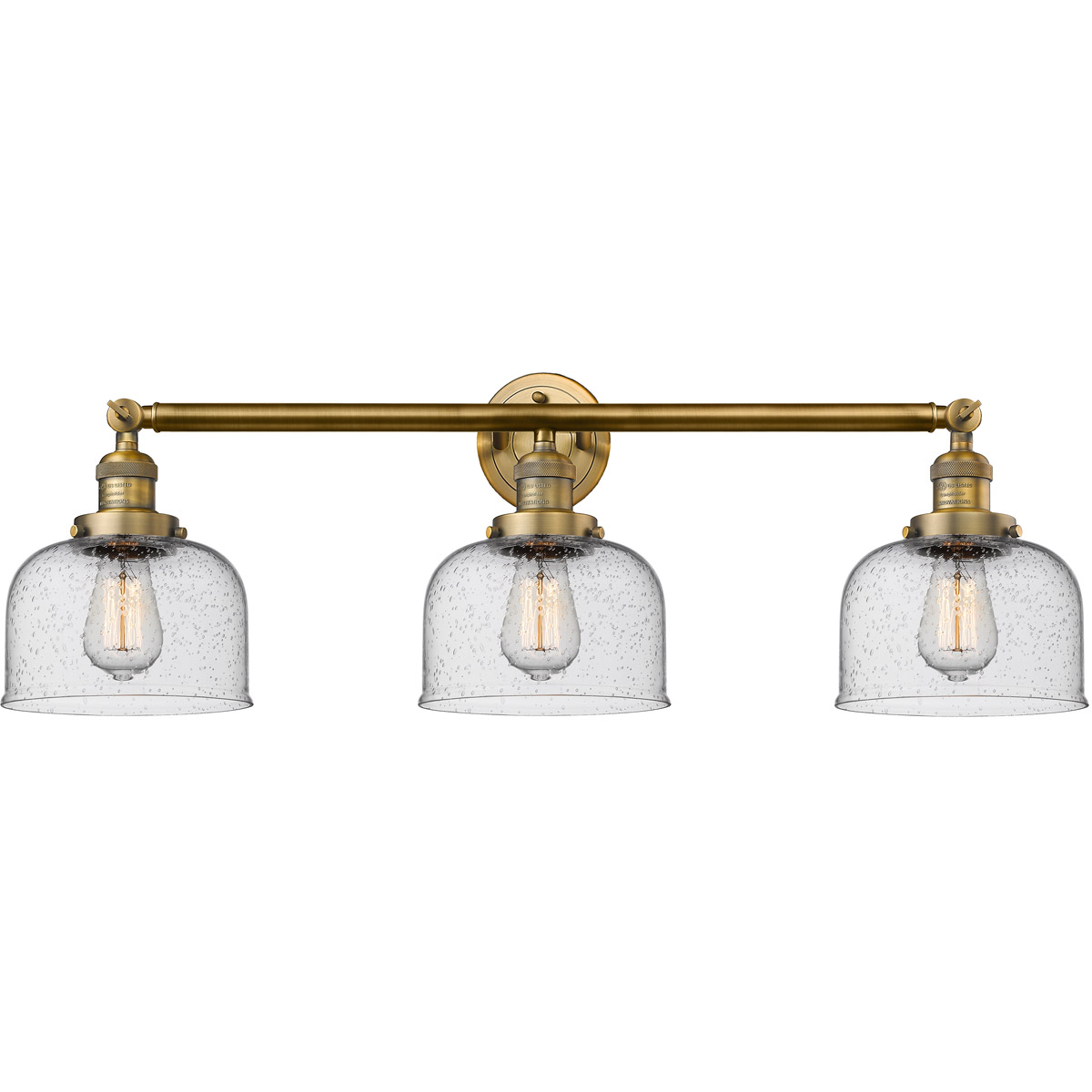 Innovations Lighting 205-BB-G74 Franklin Restoration Large Bell 3 Light 32 inch Brushed Brass Bath Vanity Light Wall Light in Seedy Glass, Franklin Re