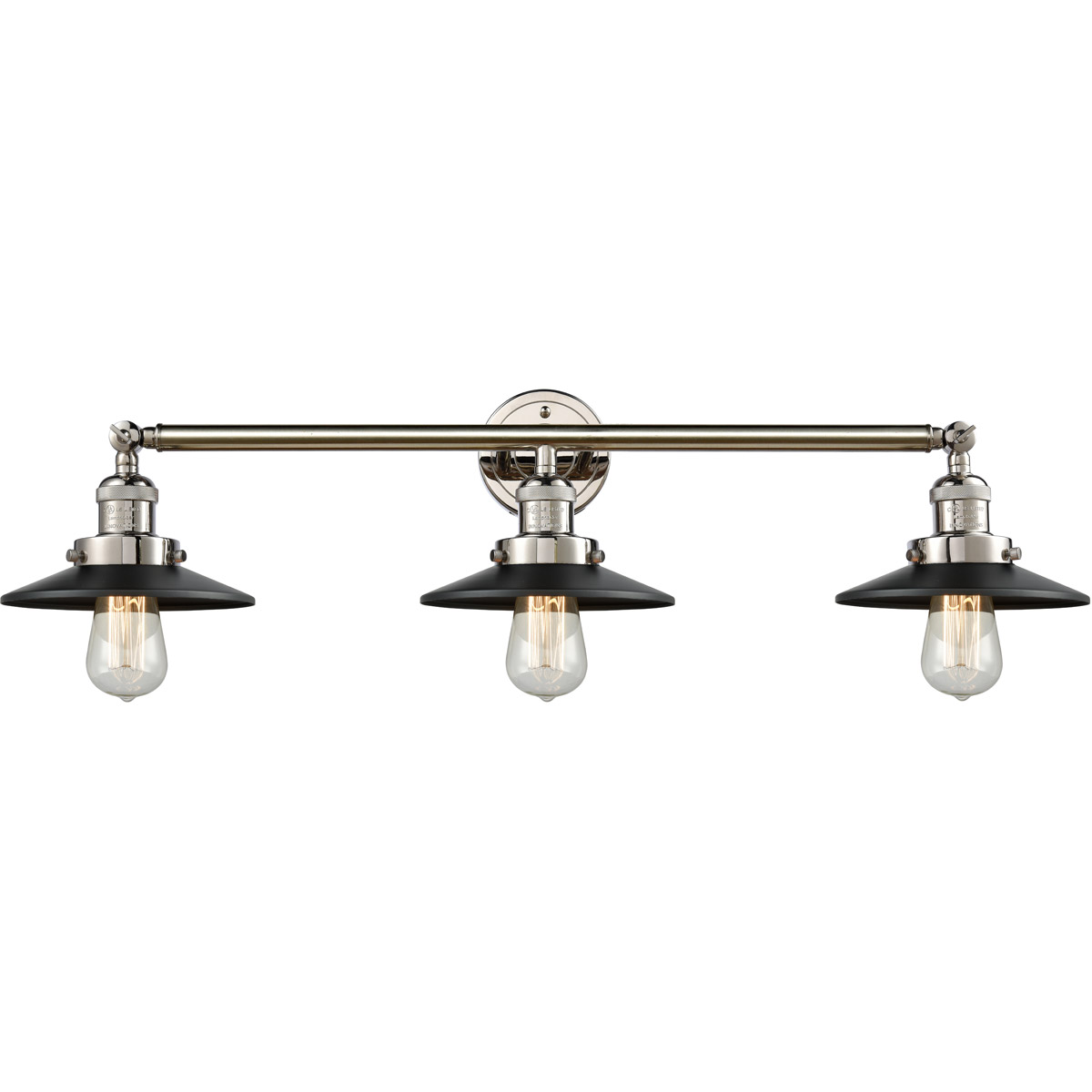 Innovations Lighting 205-PN-M6 Franklin Restoration Railroad 3 Light 32 inch Polished Nickel Bath Vanity Light Wall Light in Matte Black, Franklin Res