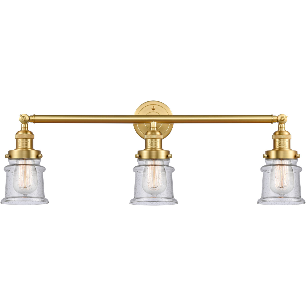 Innovations Lighting 205-SG-G184S-LED Franklin Restoration Small Canton LED 30 inch Satin Gold Bath Vanity Light Wall Light in Seedy Glass, Franklin R