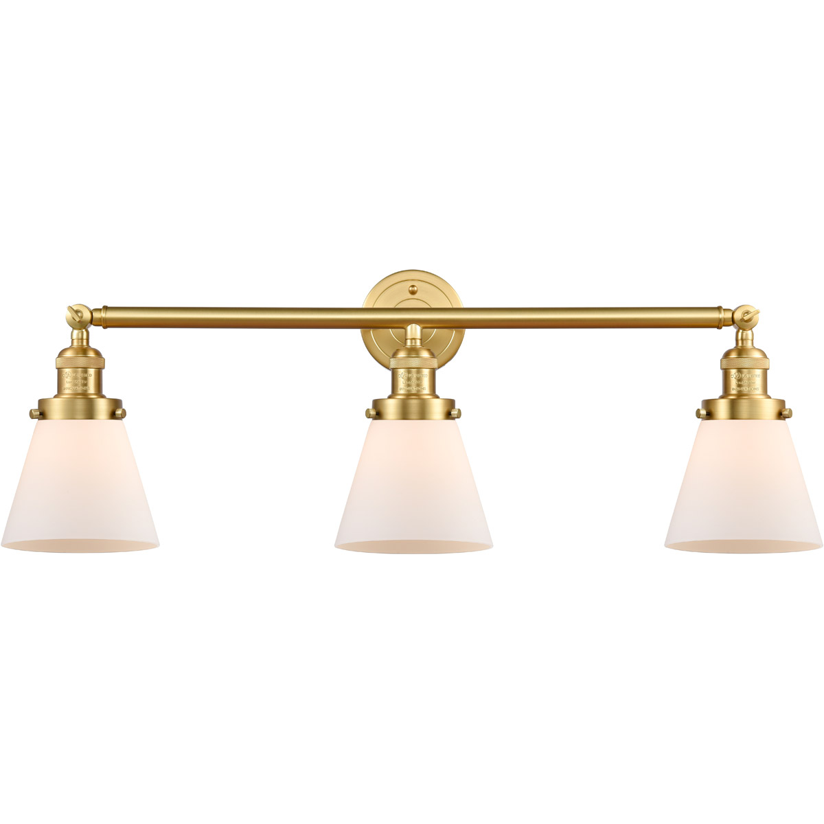Innovations Lighting 205-SG-G61-LED Franklin Restoration Small Cone LED 30 inch Satin Gold Bath Vanity Light Wall Light in Matte White Glass, Franklin