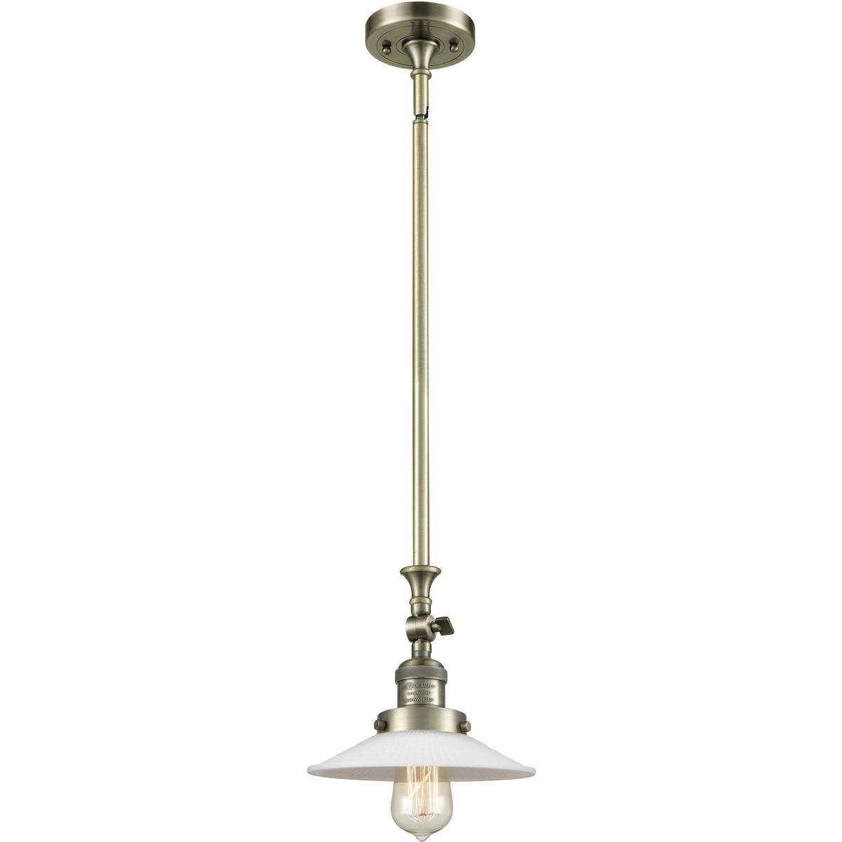 Innovations Lighting 206-AB-G1-LED Franklin Restoration Halophane LED 8.5 inch Antique Brass Mini Pendant Ceiling Light in Matte White Halophane Glass