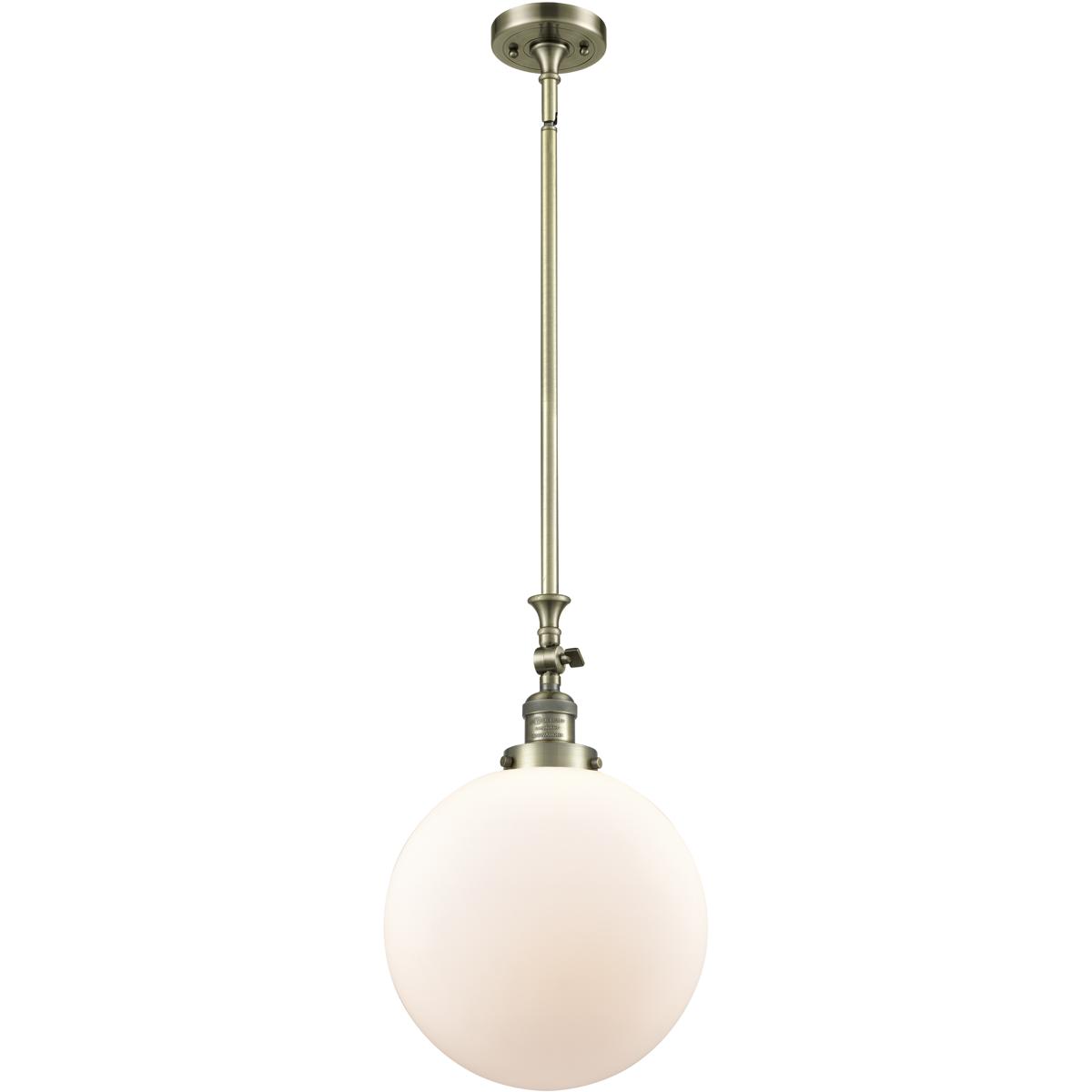 Innovations Lighting 206-AB-G201-12-LED Franklin Restoration Beacon LED 12 inch Antique Brass Mini Pendant Ceiling Light in Matte White, Franklin Rest