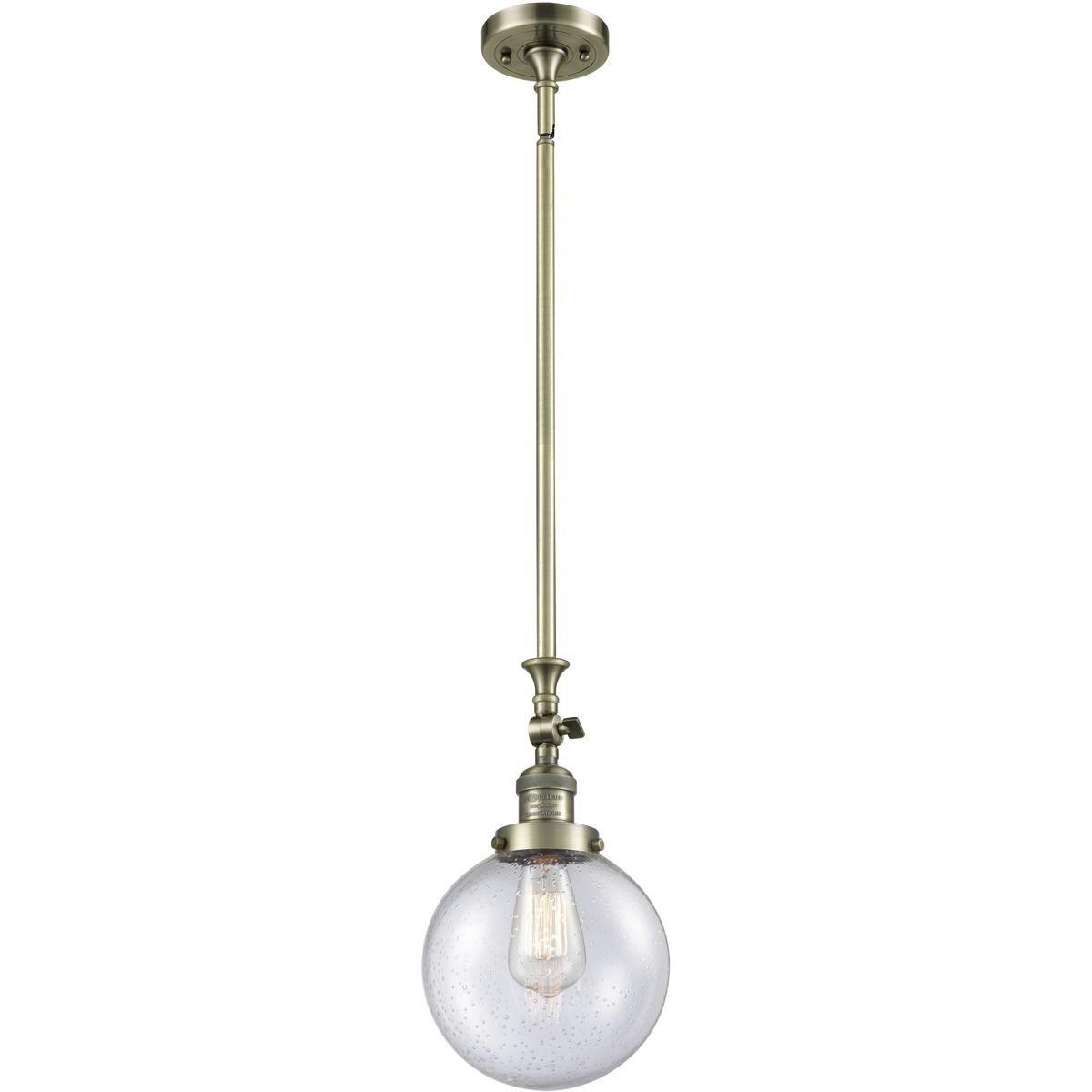 Innovations Lighting 206-AB-G204-8 Franklin Restoration Beacon 1 Light 8 inch Antique Brass Mini Pendant Ceiling Light in Incandescent, Seedy, Frankli