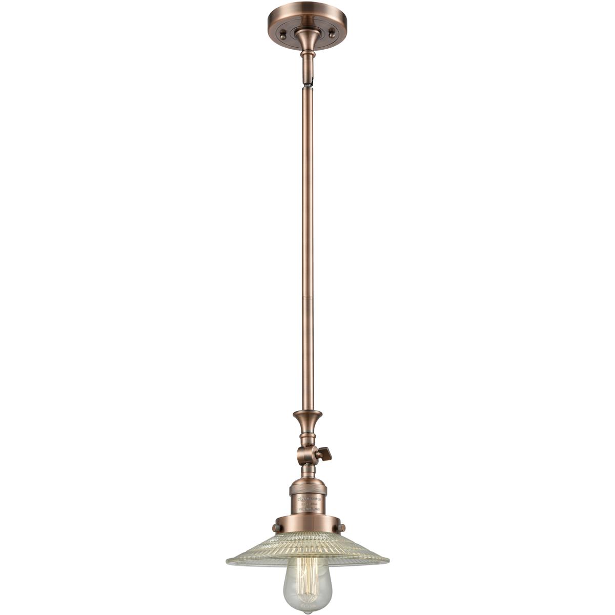 Innovations Lighting 206-AC-G2 Franklin Restoration Halophane 1 Light 8.5 inch Antique Copper Mini Pendant Ceiling Light in Incandescent, Clear Haloph