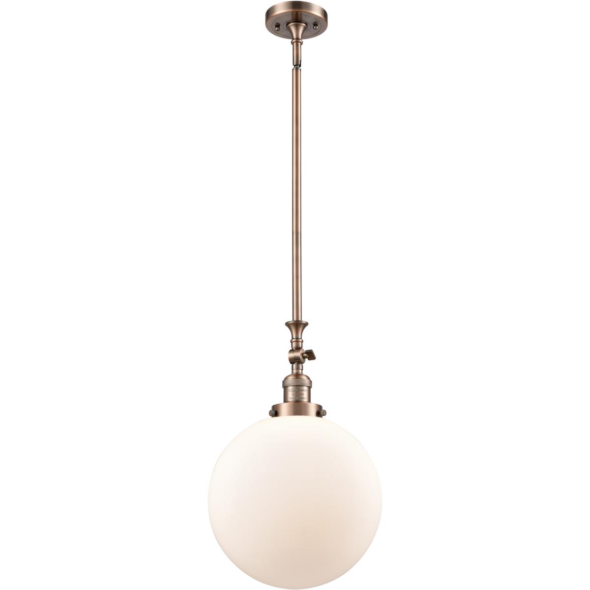 Innovations Lighting 206-AC-G201-12-LED Franklin Restoration Beacon LED 12 inch Antique Copper Mini Pendant Ceiling Light in Matte White, Franklin Res