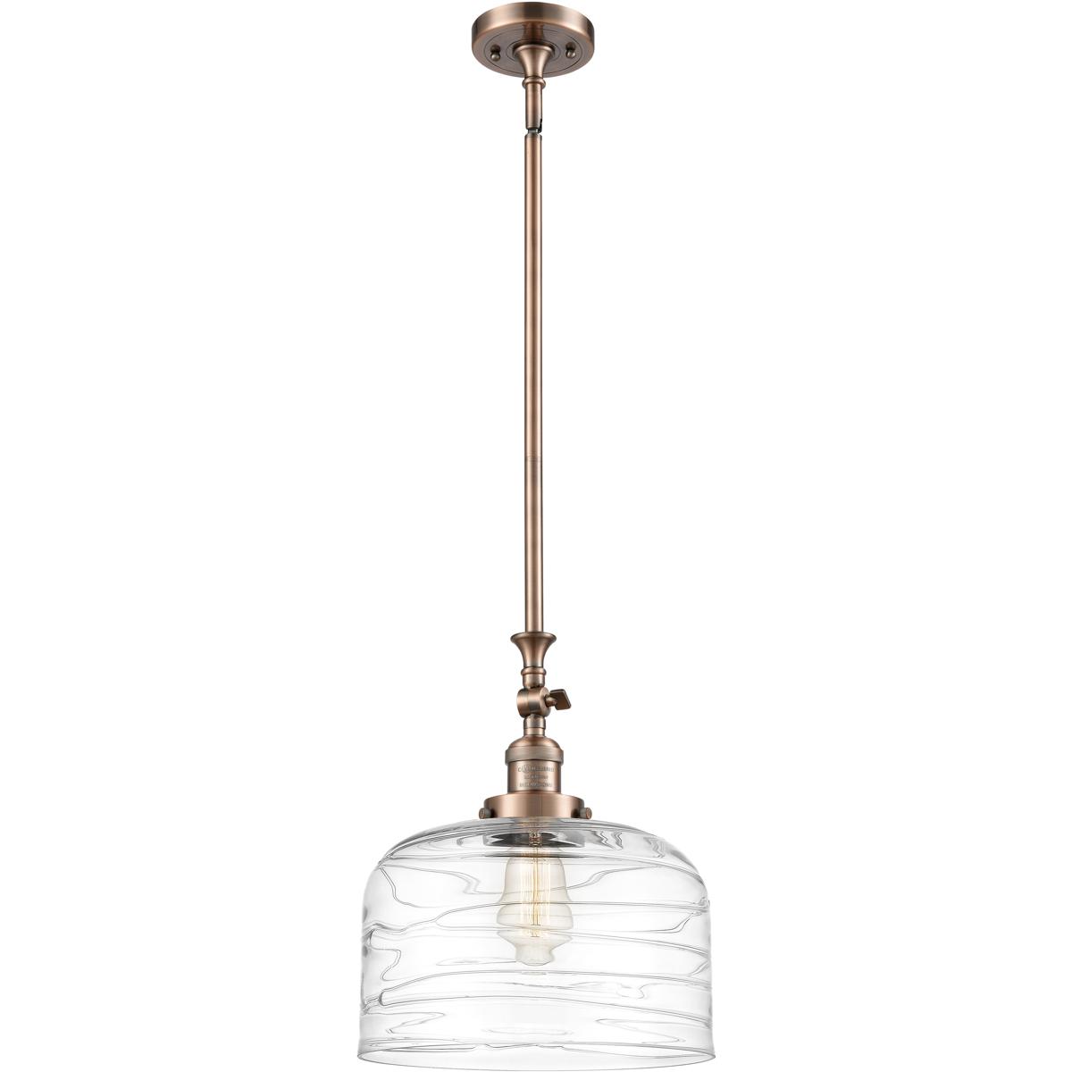 Innovations Lighting 206-AC-G713-L-LED Franklin Restoration Bell LED 12 inch Antique Copper Mini Pendant Ceiling Light in Clear Deco Swirl