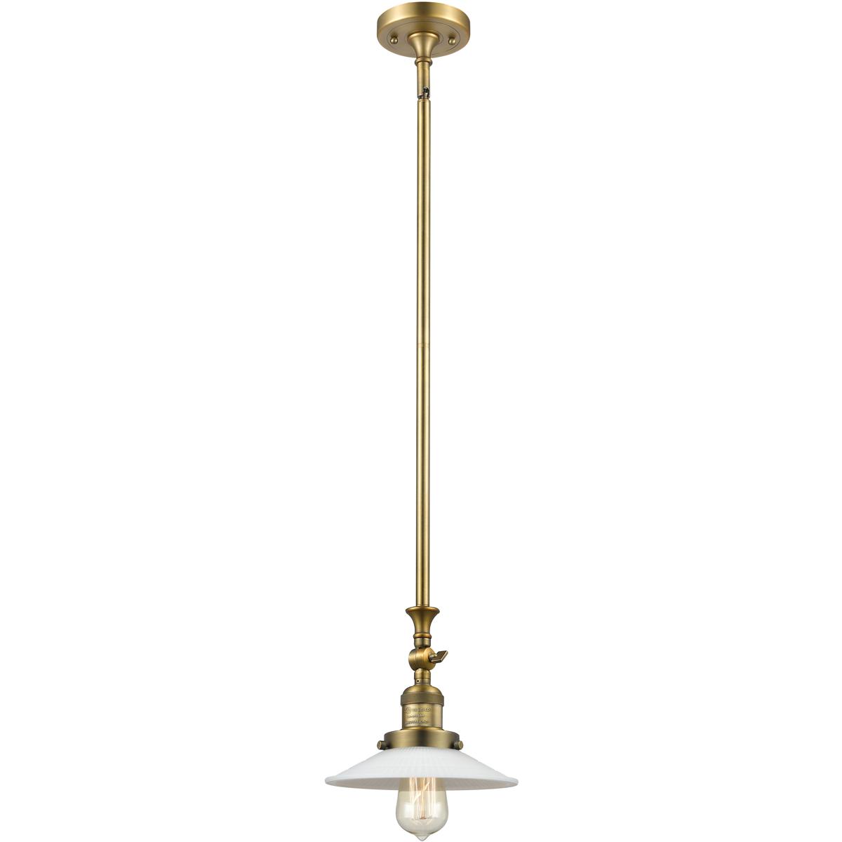 Innovations Lighting 206-BB-G1-LED Franklin Restoration Halophane LED 8.5 inch Brushed Brass Mini Pendant Ceiling Light in Matte White Halophane Glass