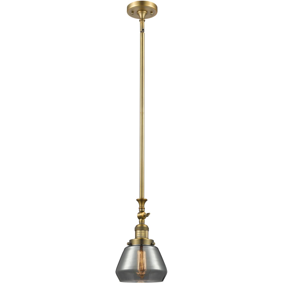 Innovations Lighting 206-BB-G173 Franklin Restoration Fulton 1 Light 7 inch Brushed Brass Mini Pendant Ceiling Light in Incandescent, Plated Smoke, Fr