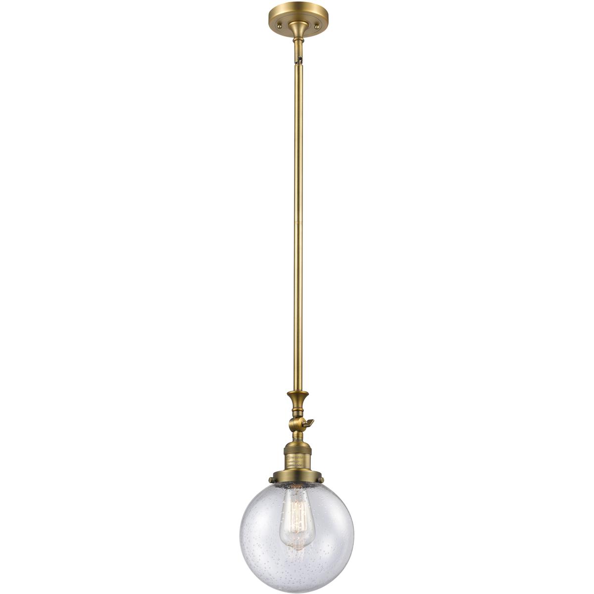 Innovations Lighting 206-BB-G204-8 Franklin Restoration Beacon 1 Light 8 inch Brushed Brass Mini Pendant Ceiling Light in Incandescent, Seedy, Frankli