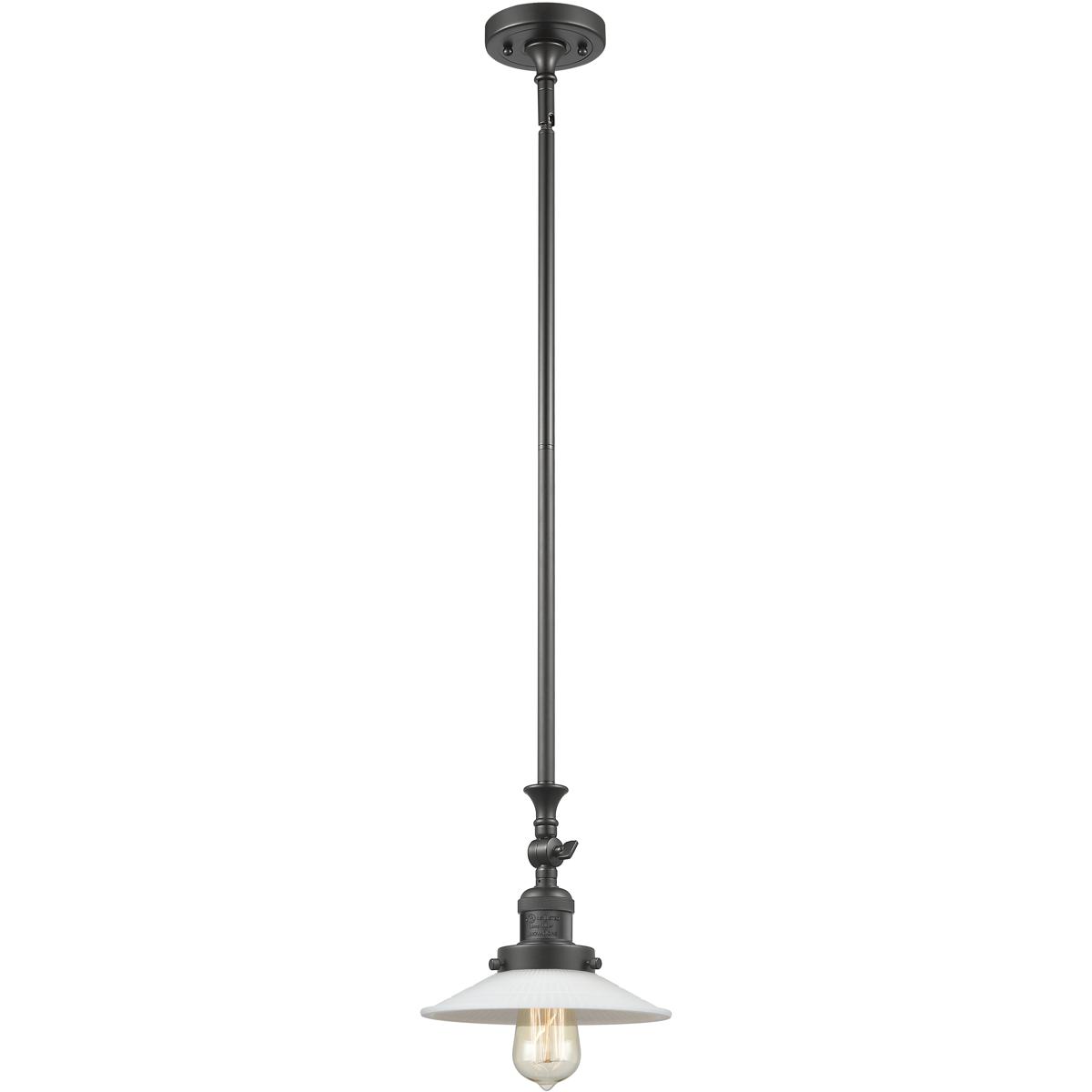 Innovations Lighting 206-OB-G1-LED Franklin Restoration Halophane LED 8.5 inch Oil Rubbed Bronze Mini Pendant Ceiling Light in Matte White Halophane G