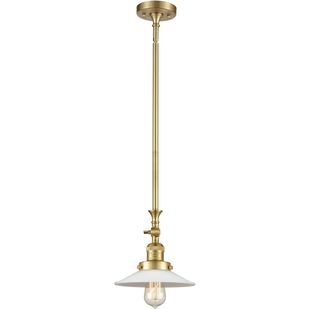 Innovations Lighting 206-SG-G1-LED Franklin Restoration Halophane LED 8.5 inch Satin Gold Mini Pendant Ceiling Light in Matte White Halophane Glass, F