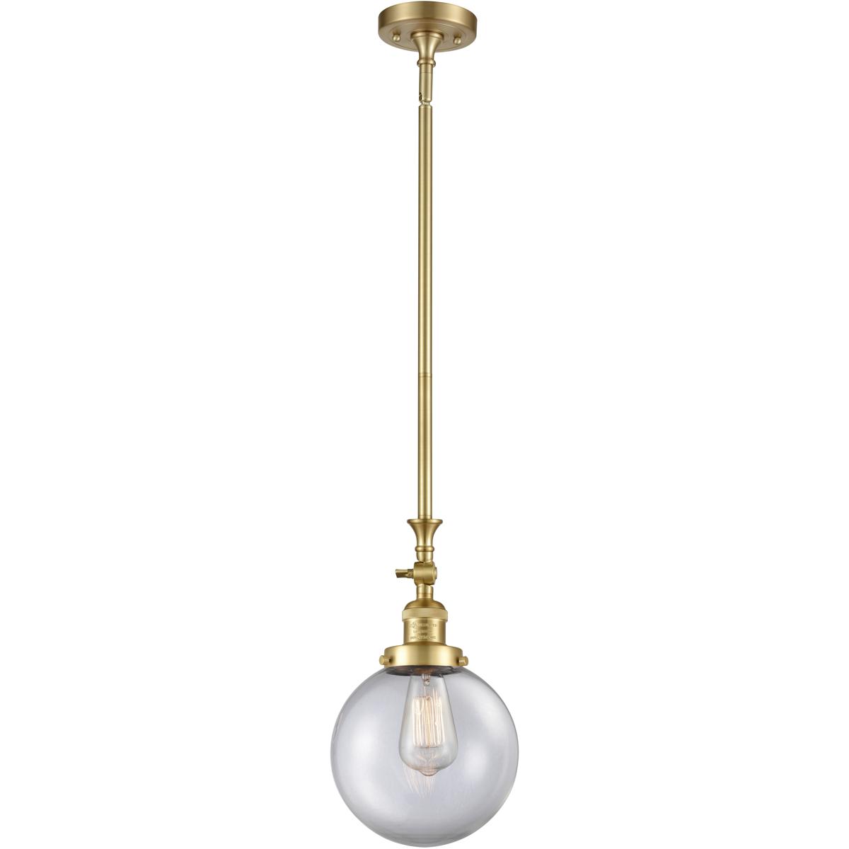 Innovations Lighting 206-SG-G202-8 Franklin Restoration Beacon 1 Light 8 inch Satin Gold Mini Pendant Ceiling Light in Incandescent, Clear, Franklin R