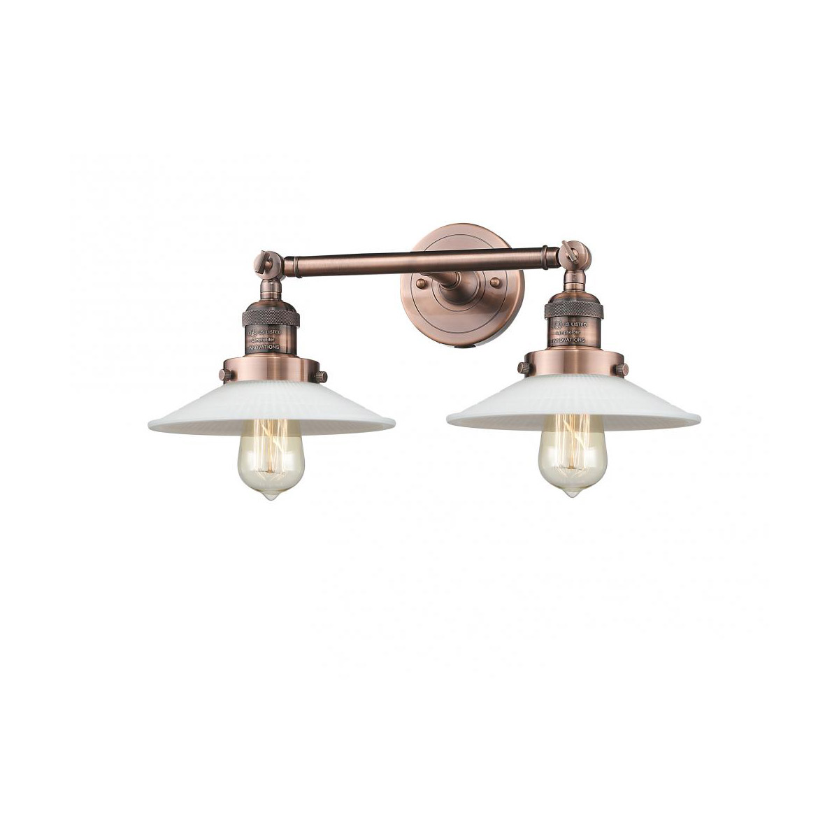 Innovations Lighting 208-AC-G1-LED Franklin Restoration Halophane LED 18 inch Antique Copper Bath Vanity Light Wall Light in Matte White Halophane Gla