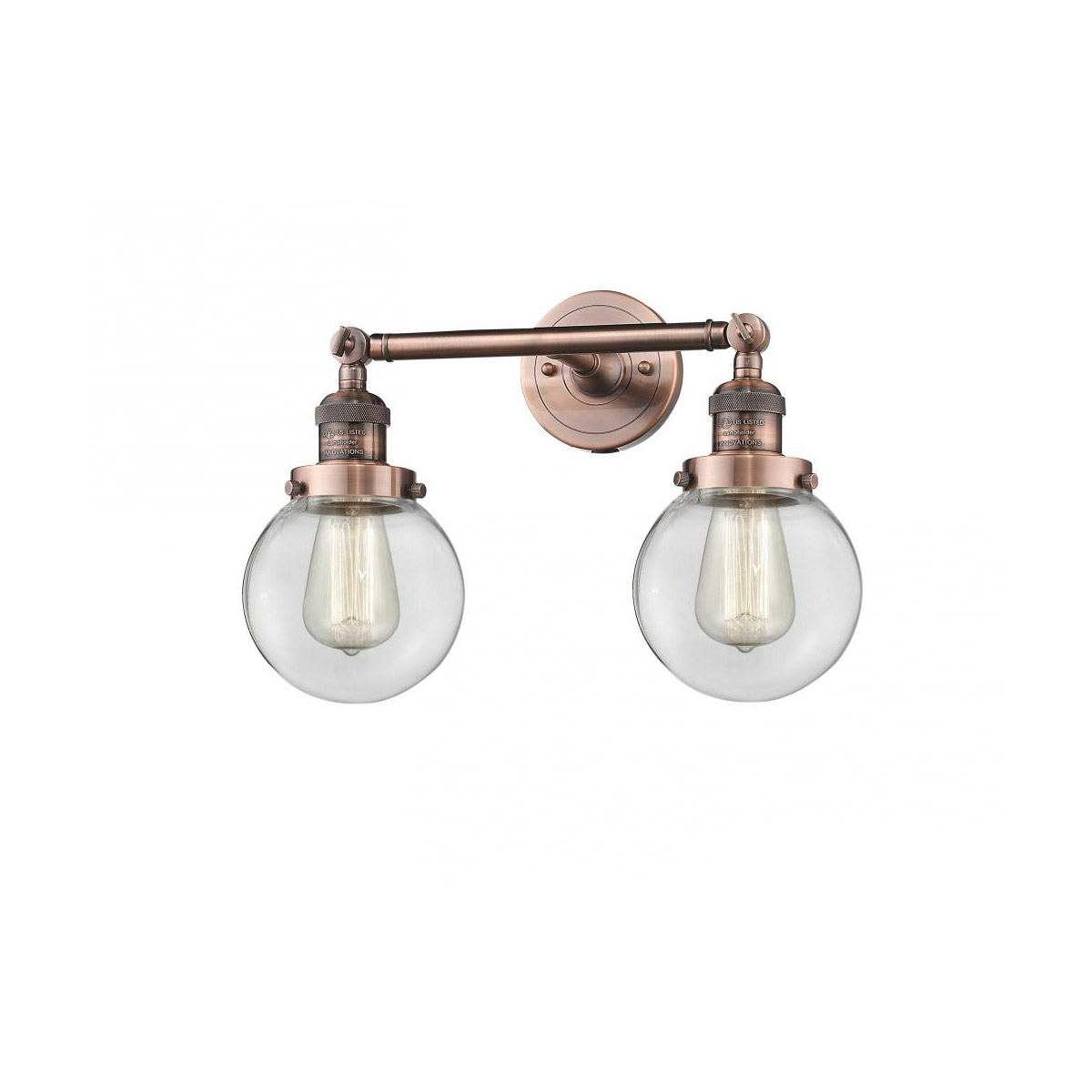 Innovations Lighting 208-AC-G202-6-LED Franklin Restoration Beacon LED 17 inch Antique Copper Bath Vanity Light Wall Light in Clear Glass, Franklin Re