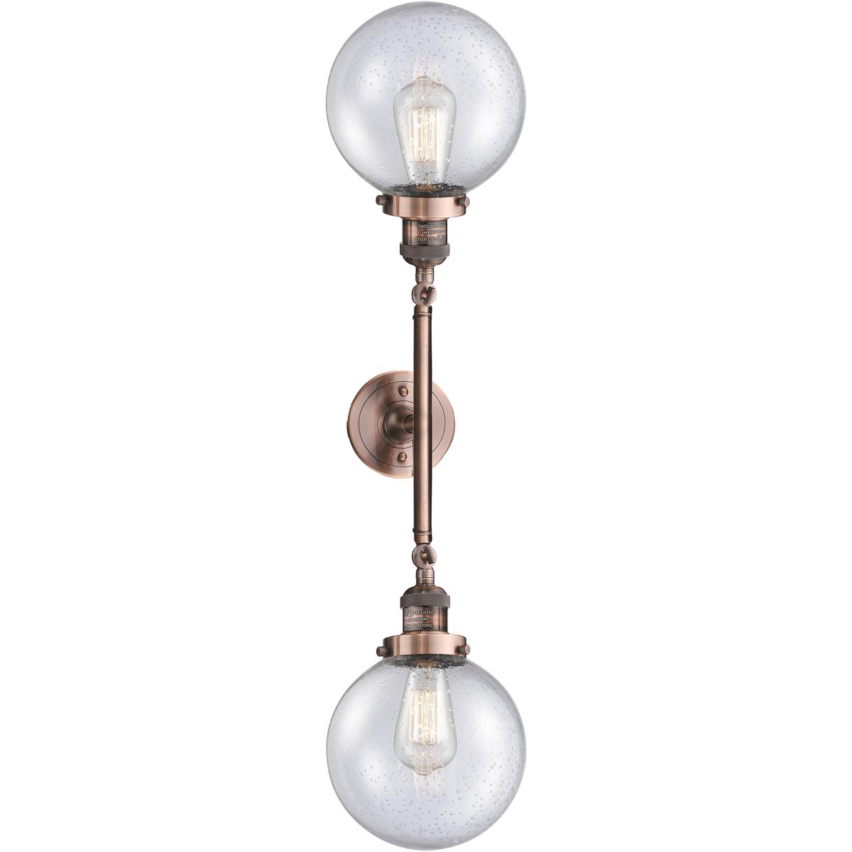 Innovations Lighting 208-AC-G204-8 Franklin Restoration Large Beacon 2 Light 19 inch Antique Copper Bath Vanity Light Wall Light in Seedy Glass, Frank