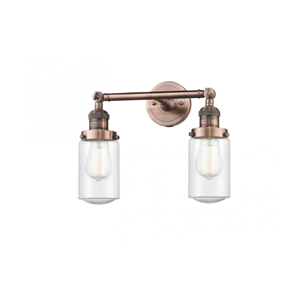 Innovations Lighting 208-AC-G314 Franklin Restoration Dover 2 Light 14 inch Antique Copper Bath Vanity Light Wall Light in Seedy Glass, Franklin Resto