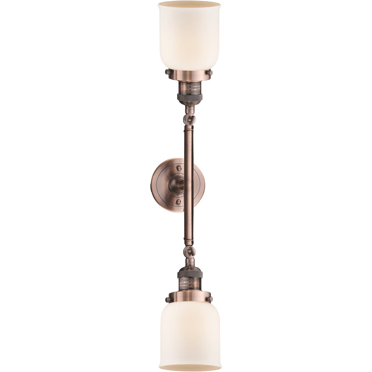Innovations Lighting 208-AC-G51 Franklin Restoration Small Bell 2 Light 16 inch Antique Copper Bath Vanity Light Wall Light in Matte White Glass, Fran