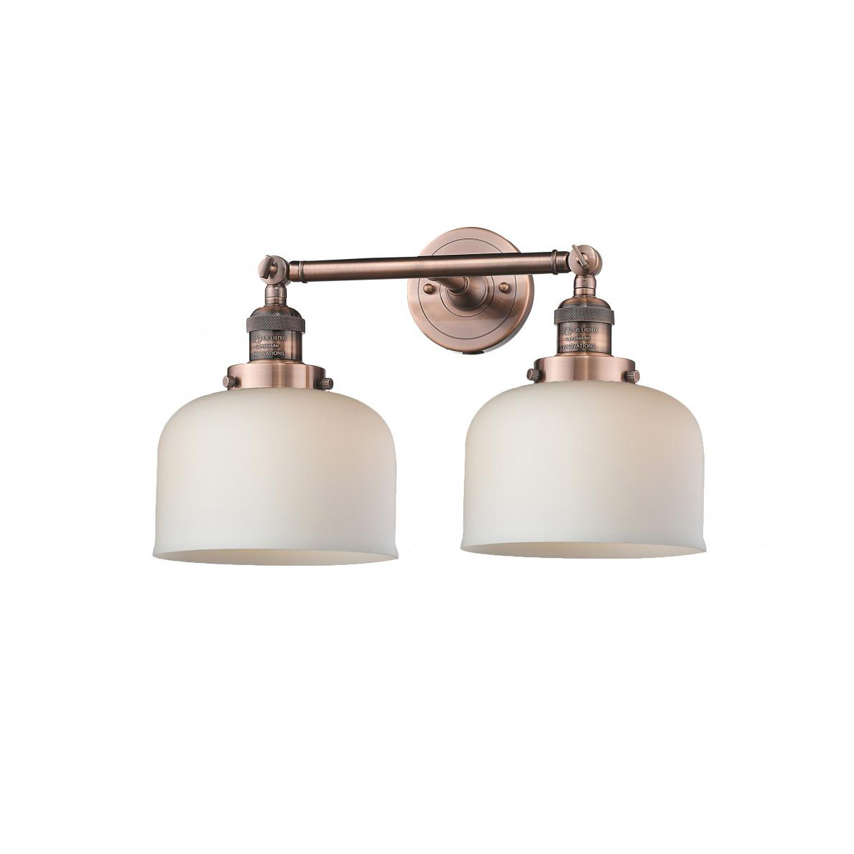 Innovations Lighting 208-AC-G71 Franklin Restoration Large Bell 2 Light 19 inch Antique Copper Bath Vanity Light Wall Light in Matte White Glass, Fran