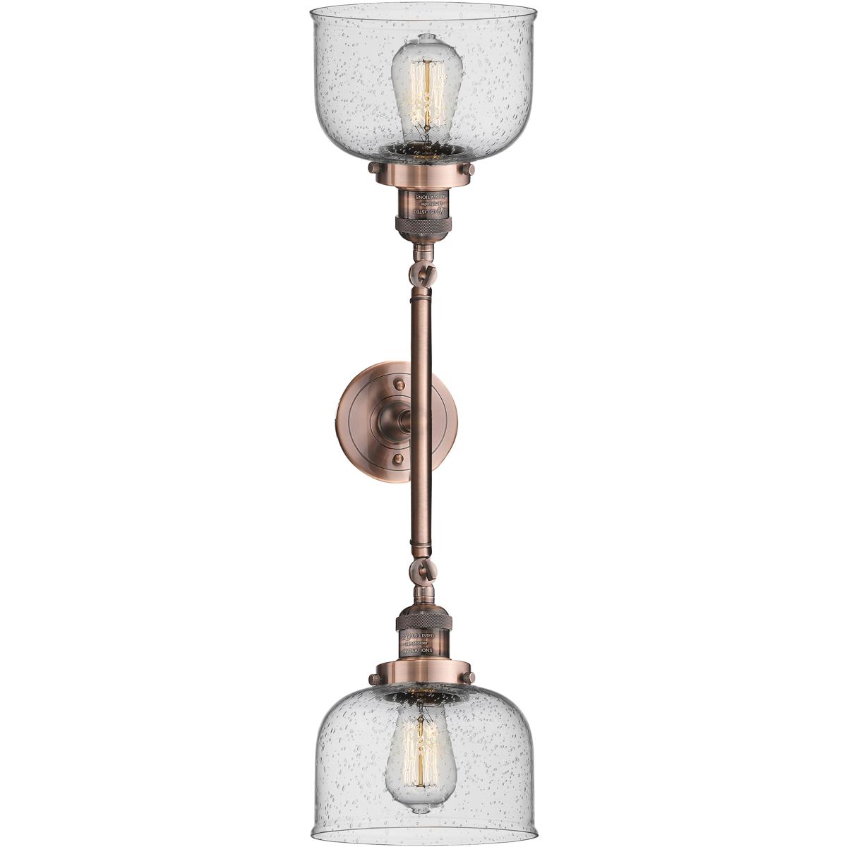 Innovations Lighting 208-AC-G74 Franklin Restoration Large Bell 2 Light 19 inch Antique Copper Bath Vanity Light Wall Light in Seedy Glass, Franklin R