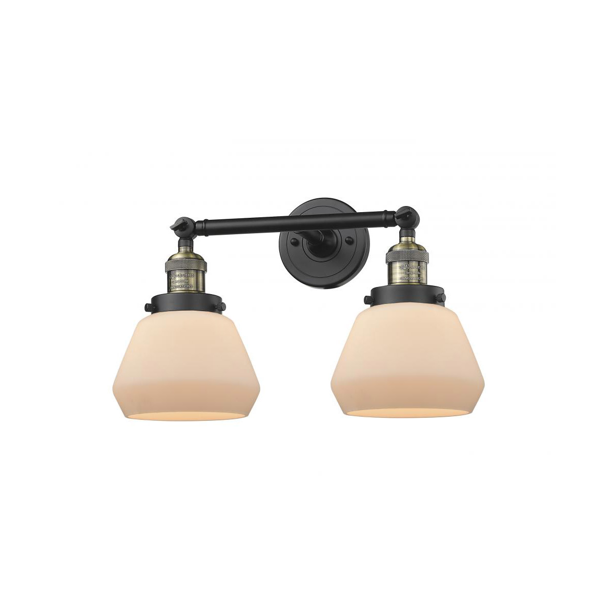 Innovations Lighting 208-BAB-G171 Franklin Restoration Fulton 2 Light 17 inch Black Antique Brass Bath Vanity Light Wall Light in Matte White Glass, F