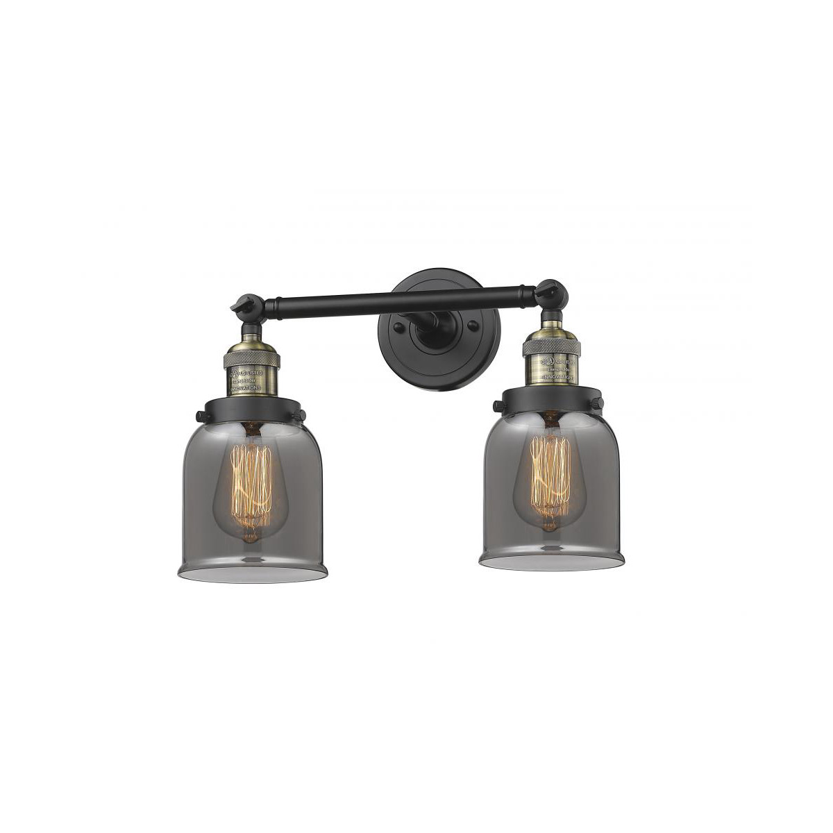 Innovations Lighting 208-BAB-G53-LED Franklin Restoration Small Bell LED 16 inch Black Antique Brass Bath Vanity Light Wall Light in Plated Smoke Glas