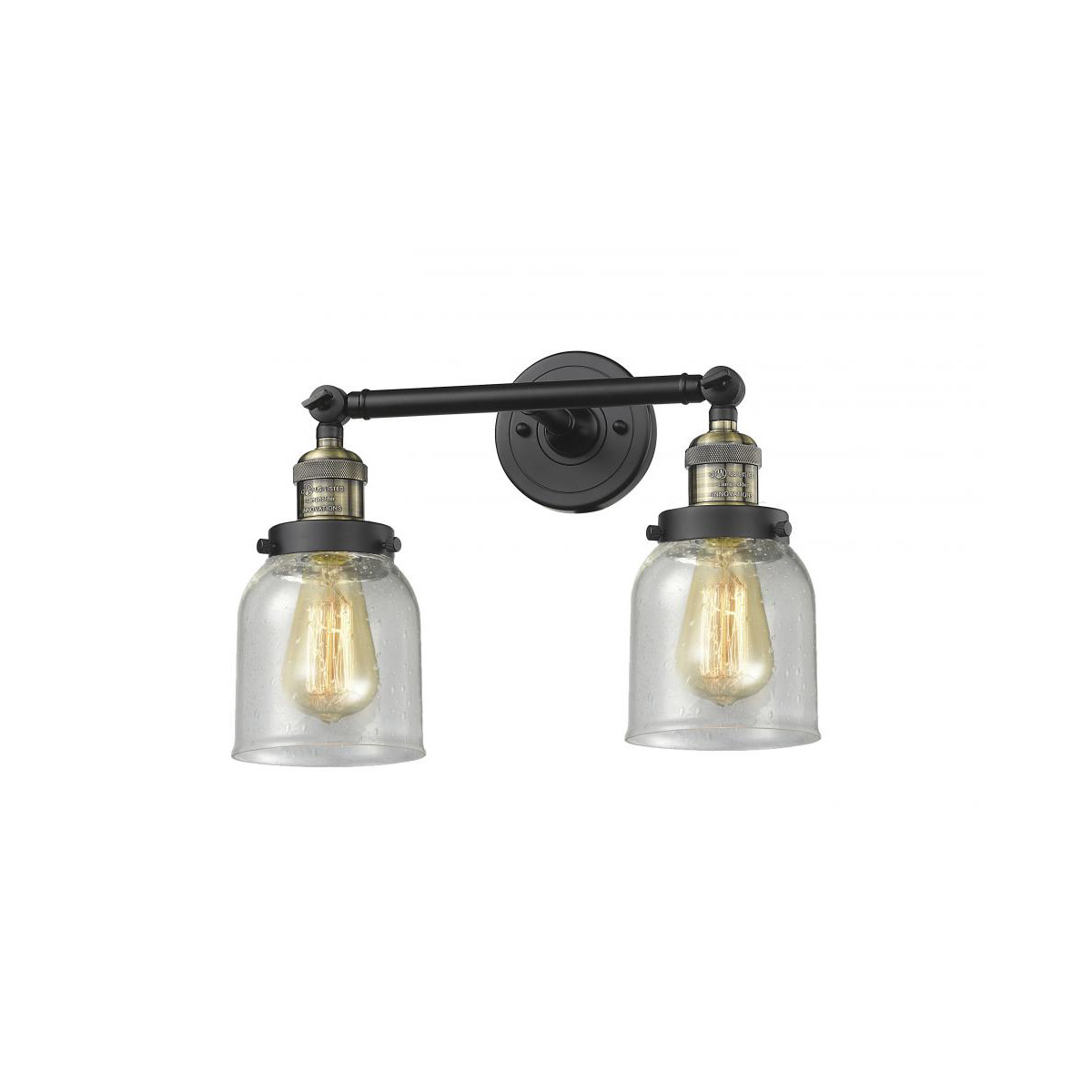 Innovations Lighting 208-BAB-G54 Franklin Restoration Small Bell 2 Light 16 inch Black Antique Brass Bath Vanity Light Wall Light in Seedy Glass, Fran