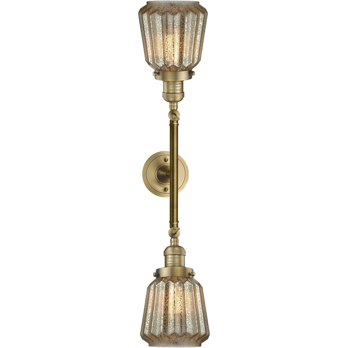 Innovations Lighting 208-BB-G146 Franklin Restoration Chatham 2 Light 16 inch Brushed Brass Bath Vanity Light Wall Light in Mercury Glass, Franklin Re