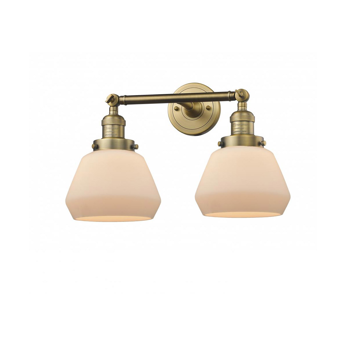 Innovations Lighting 208-BB-G171 Franklin Restoration Fulton 2 Light 17 inch Brushed Brass Bath Vanity Light Wall Light in Matte White Glass, Franklin