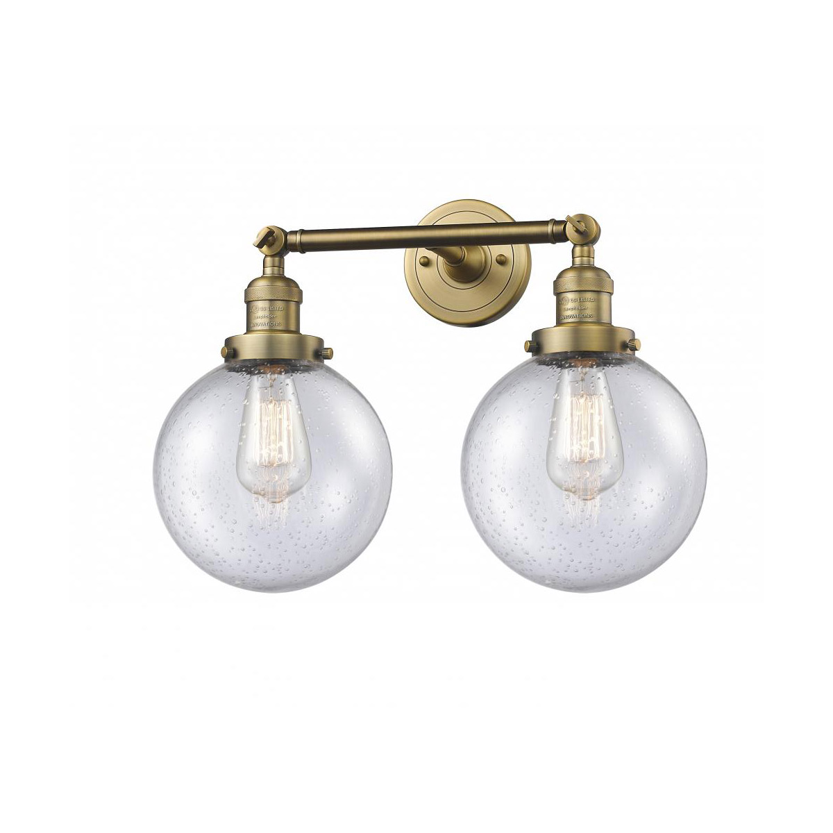 Innovations Lighting 208-BB-G204-8 Franklin Restoration Large Beacon 2 Light 19 inch Brushed Brass Bath Vanity Light Wall Light in Seedy Glass, Frankl