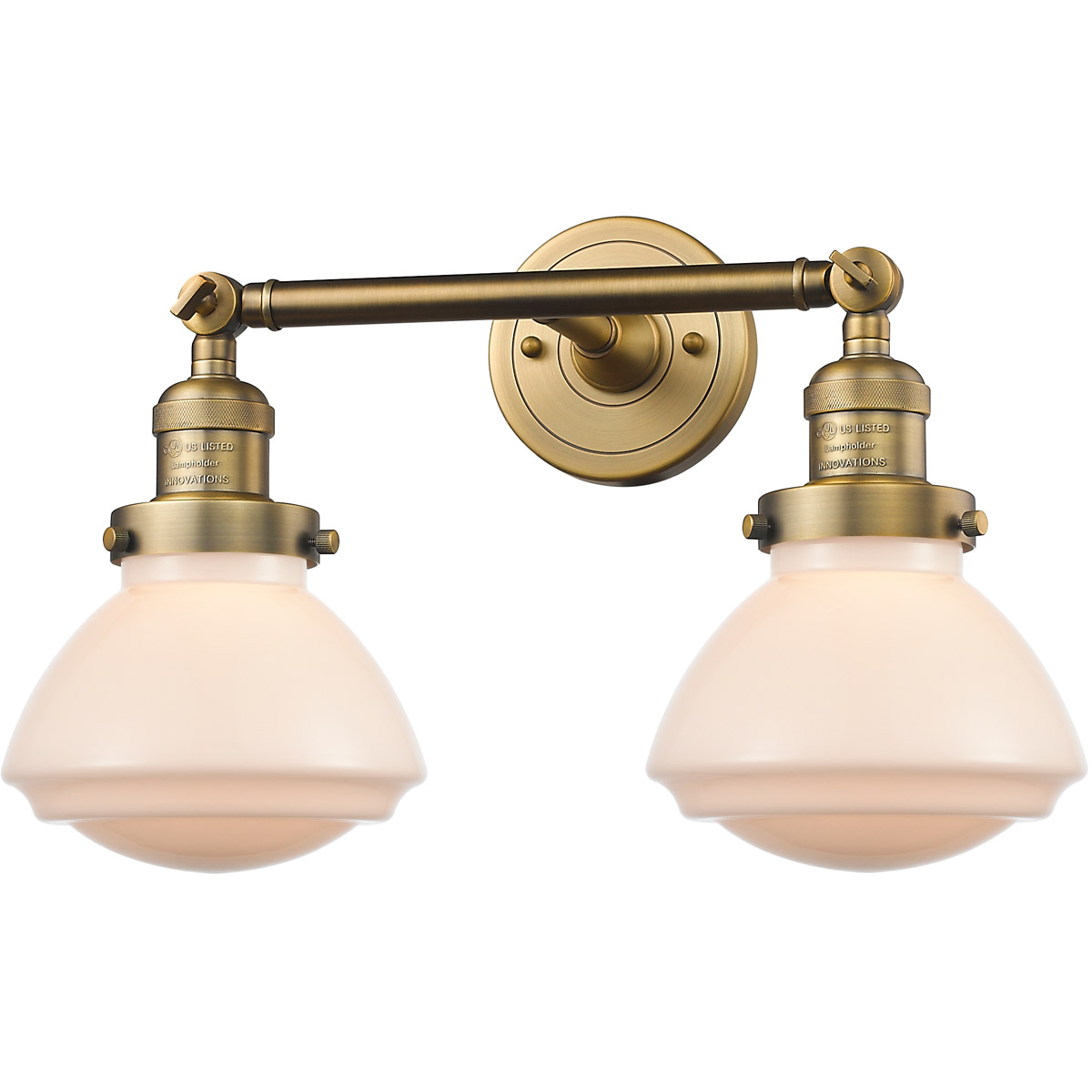 Innovations Lighting 208-BB-G321 Franklin Restoration Olean 2 Light 17 inch Brushed Brass Bath Vanity Light Wall Light in Matte White Glass, Franklin