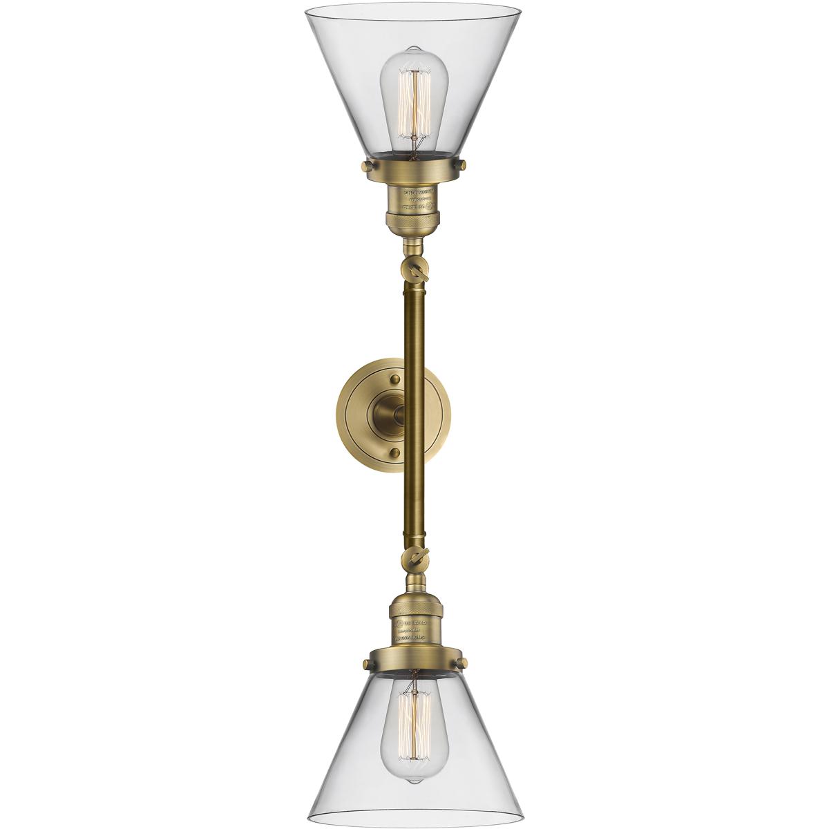 Innovations Lighting 208-BB-G42-LED Franklin Restoration Large Cone LED 18 inch Brushed Brass Bath Vanity Light Wall Light in Clear Glass, Franklin Re